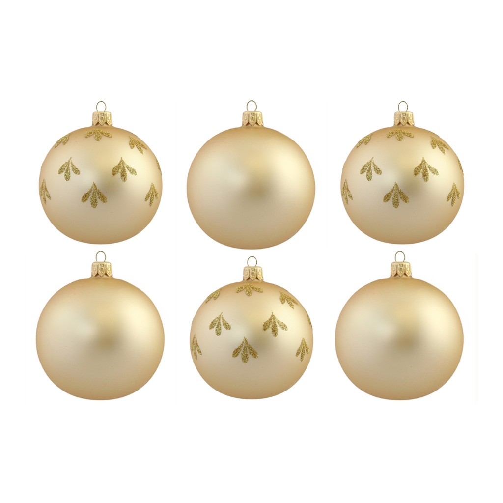 Set aus 6 Weihnachtskugeln Gold mit Blattdekor