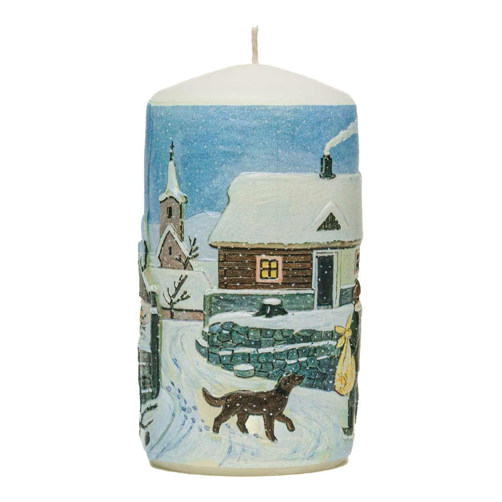 Kerze mit der Illustration „Winter“