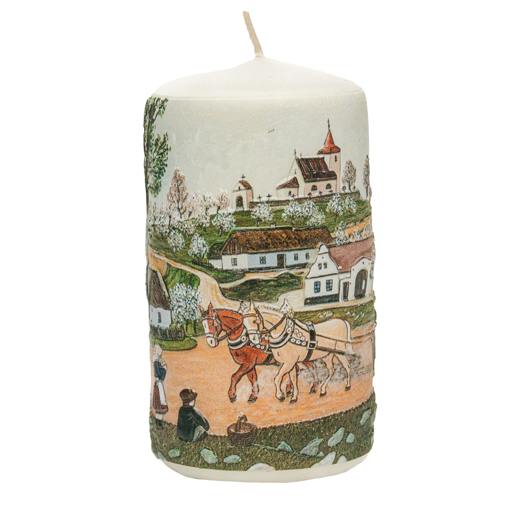 Kerze mit der Illustration „Frühling“