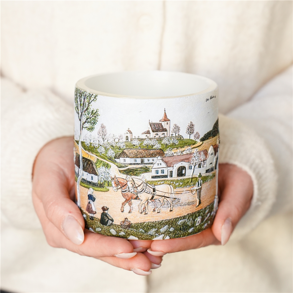 Laterne mit Illustration Frühling