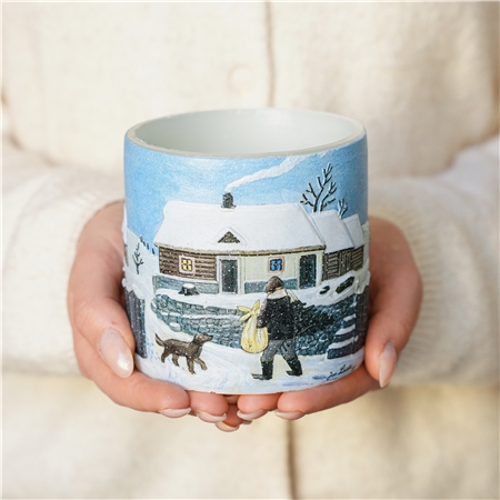 Laterne mit Winterdorf-Illustration