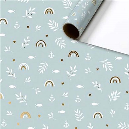 Geschenkpapier mit Regenbogen und Blättern