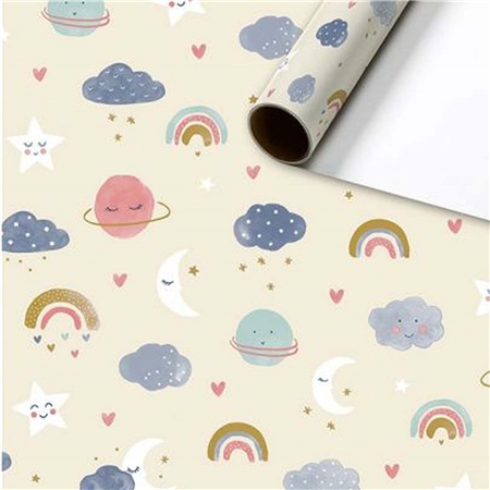  Geschenkpapier Creme mit Himmel
