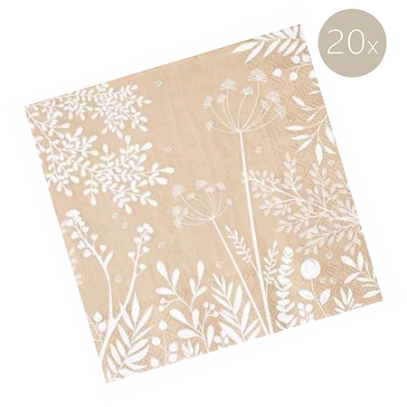 Cremefarbene Papierservietten mit Blumendekor