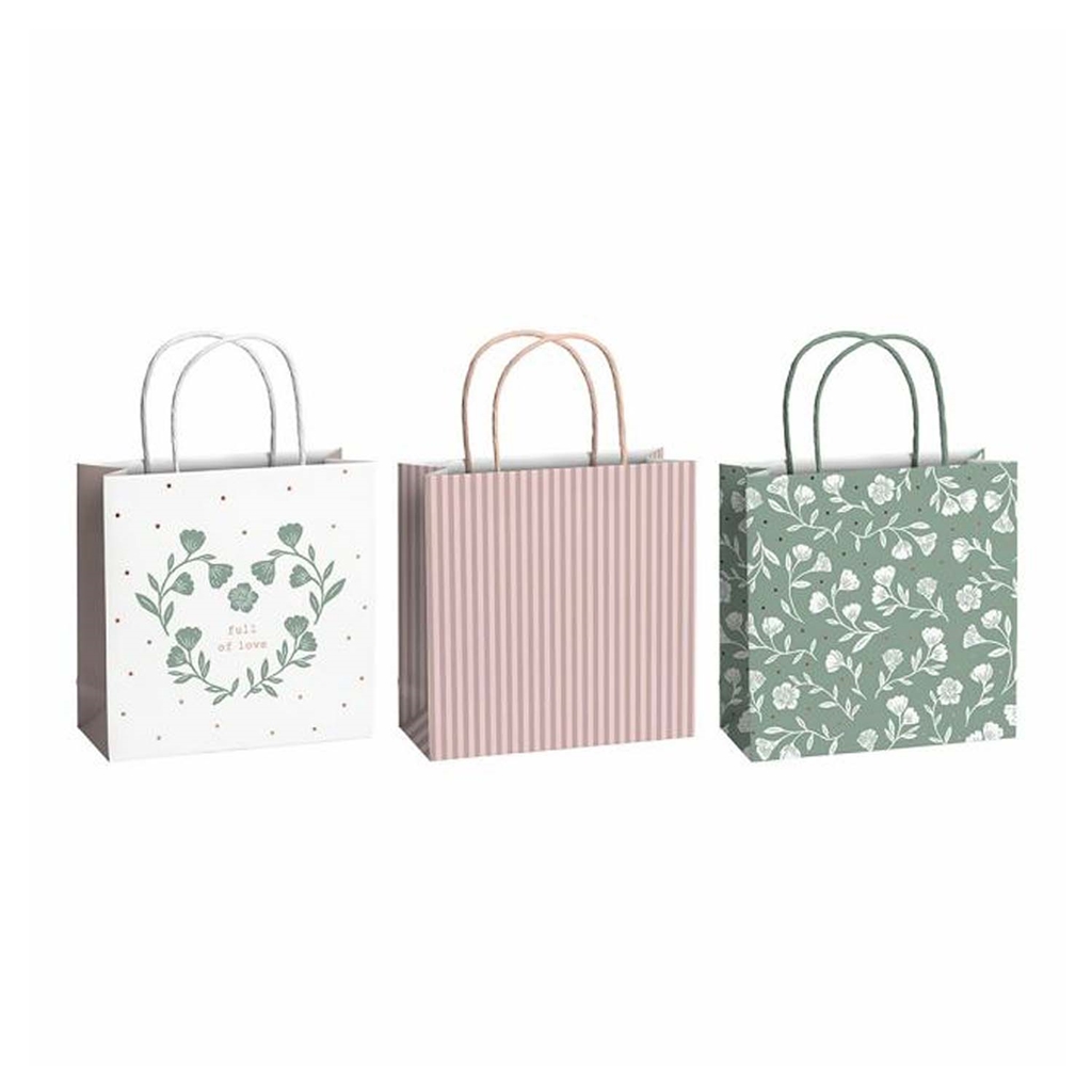 Geschenktüten-Set mit Blumen und Streifen
