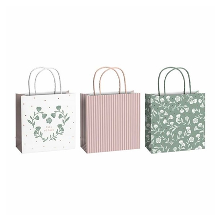 Geschenktüten-Set mit Blumen und Streifen