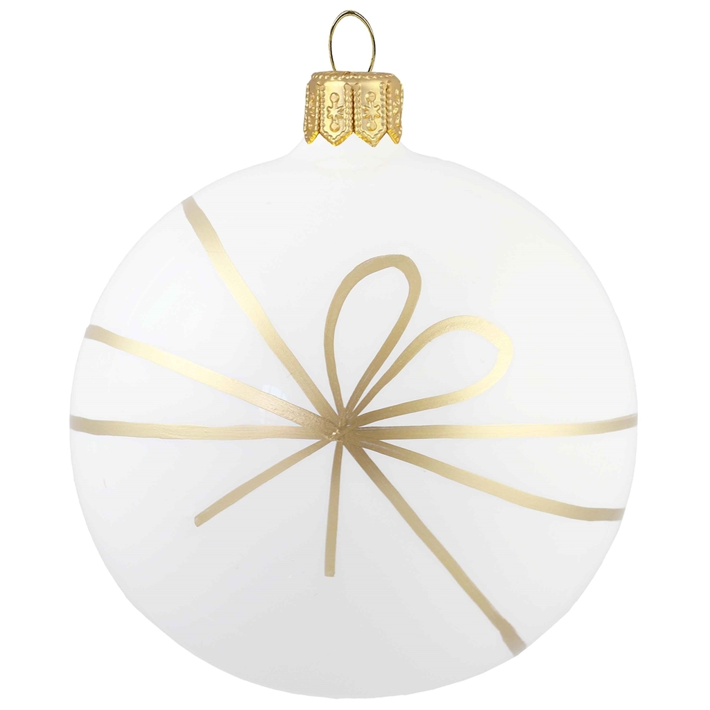 Weiße Glaskugel mit Goldbandmotiv