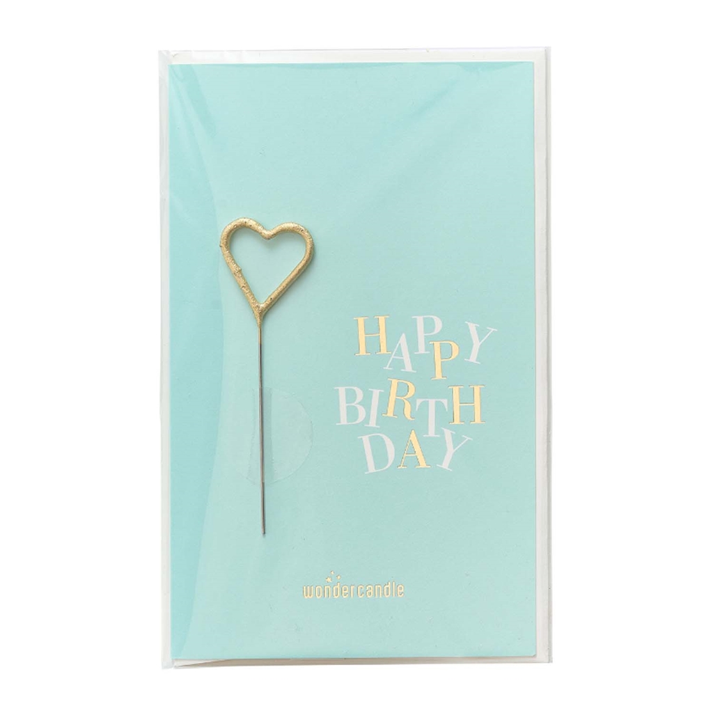 Grußkarte mit herzförmiger Wunderkerze - Happy Birthday