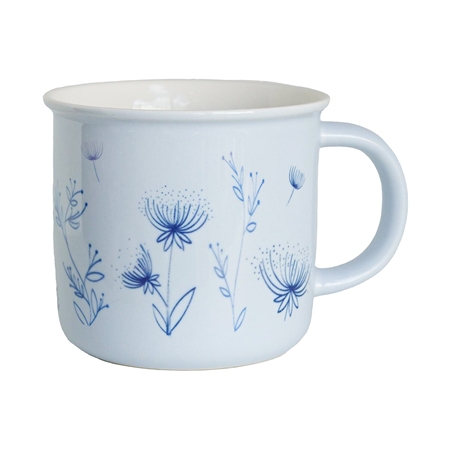 Hellblaue Keramikdose mit Wiesenblumendekor