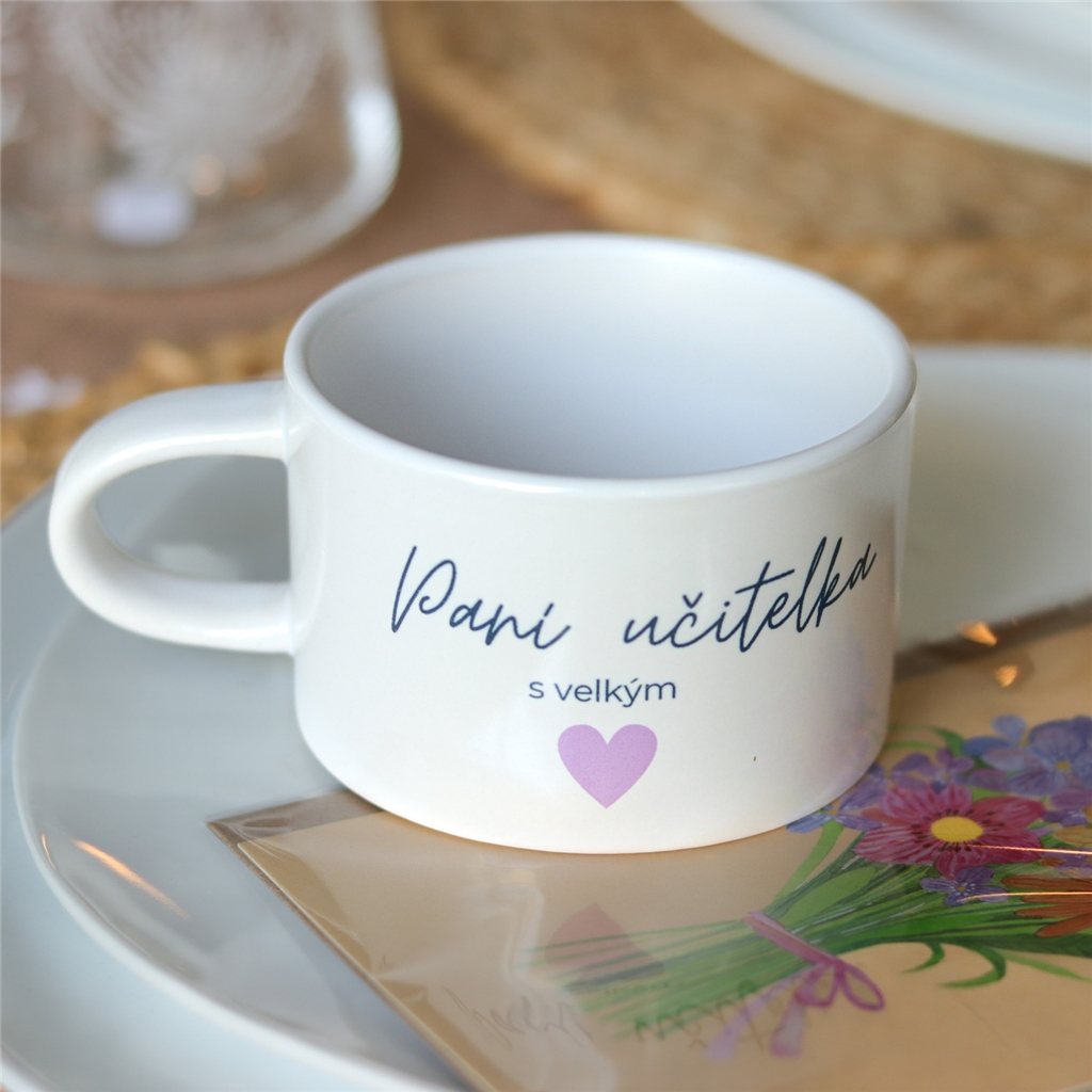Weißer Becher "Lehrerin mit großem Herz"