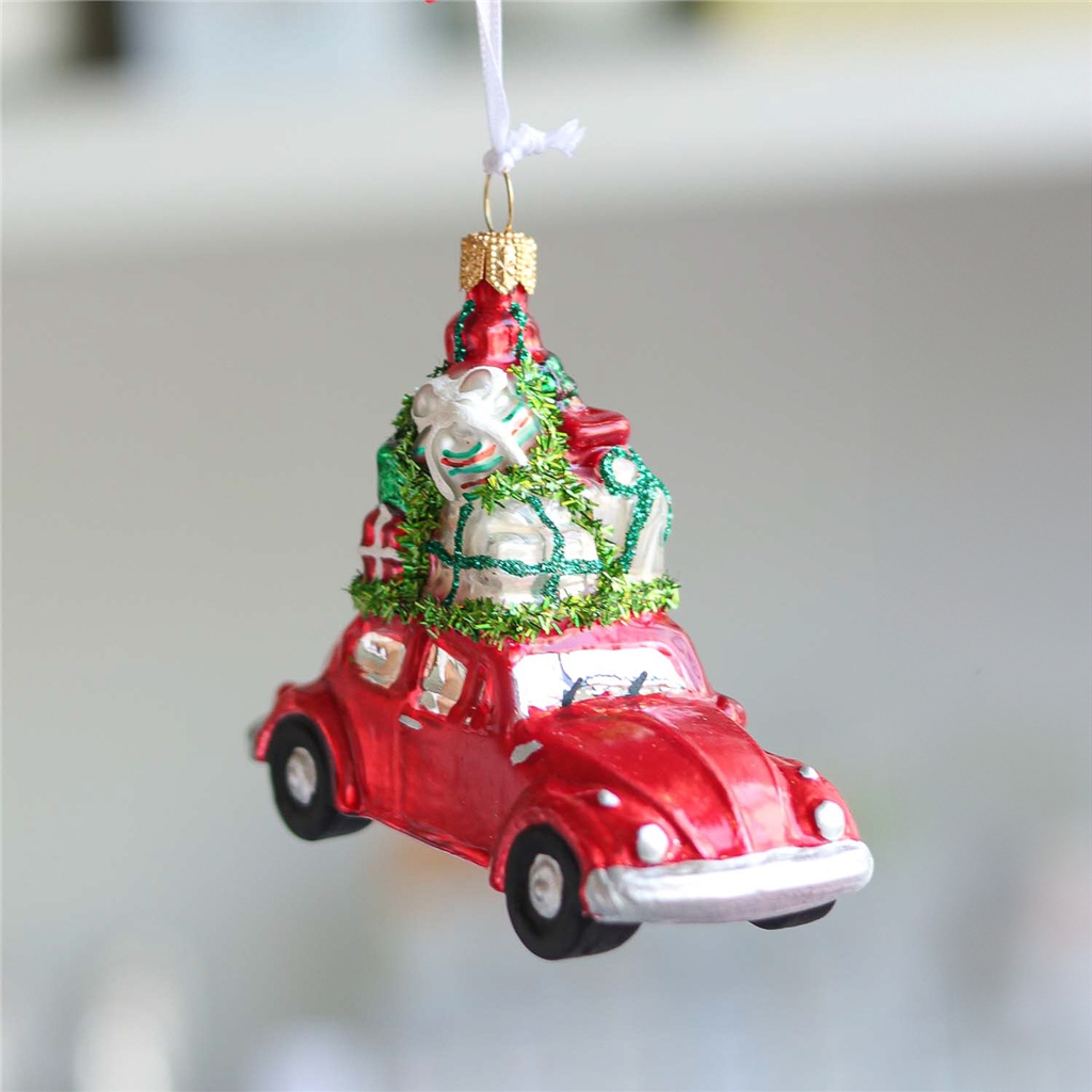 Weihnachtsauto aus Glas mit Geschenken rot Decor von Glassor