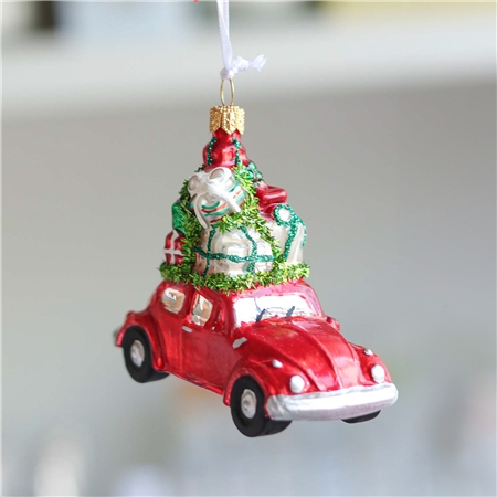 Weihnachtsauto aus Glas mit Geschenken rot Decor von Glassor