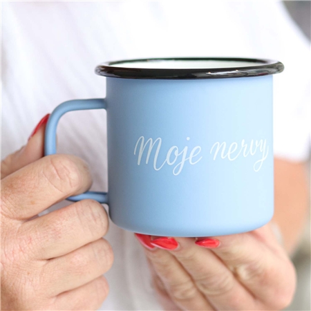 Meine Nerven in Blech – blauer Blechbecher