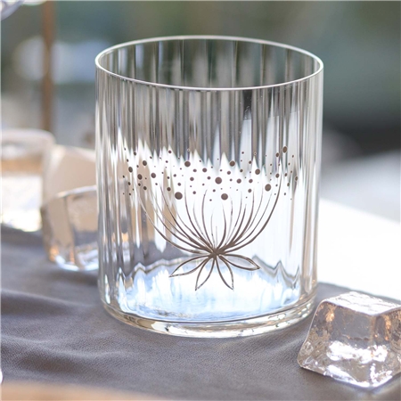 Handbemaltes Glas mit Blumenmotiv, grau